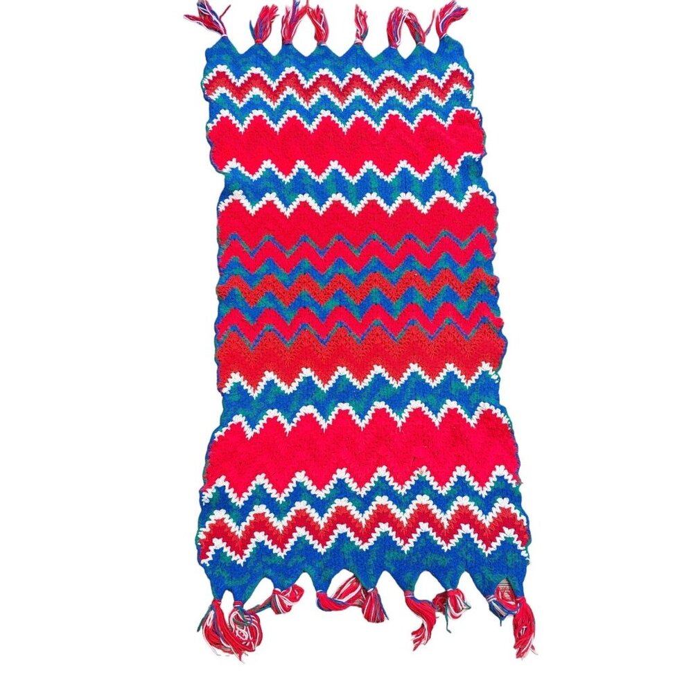 Colorful Chevron Stripes Afghan Throw, Hand Knitted or Crocheted Multicolored